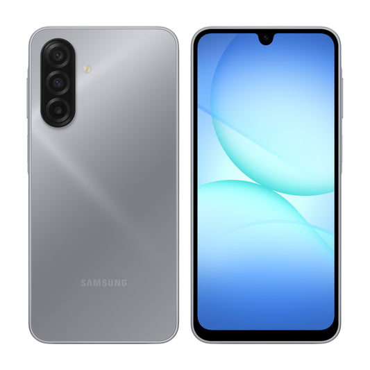 Samsung Galaxy A17 in Grey, front and back view
