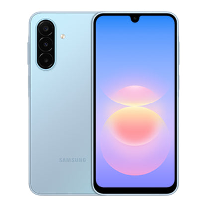 Samsung Galaxy A18 128GB in Light Blue, front and back view