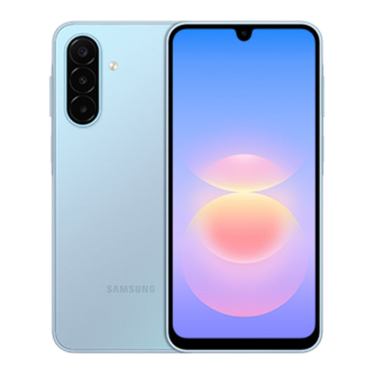 Samsung Galaxy A18 128GB in Light Blue, front and back view
