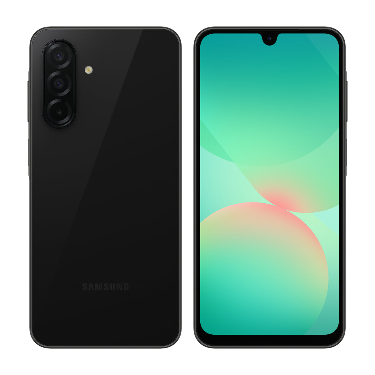 Samsung Galaxy A26 5G in Black, front and back view