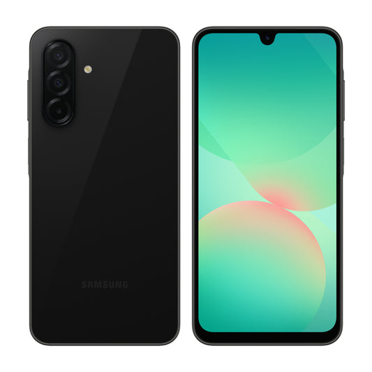 Samsung Galaxy A26 5G in Black, front and back view