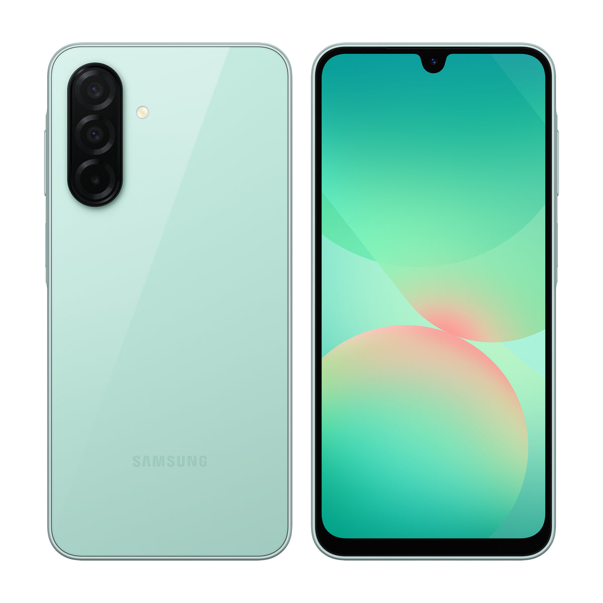 Samsung Galaxy A26 5G in mint, front and back view