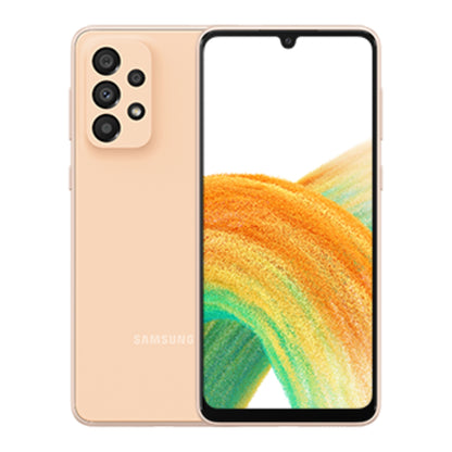Samsung Galaxy A33 5G in Awesome Peach, front and back view
