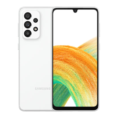 Samsung Galaxy A33 5G in Awesome White, front and back view