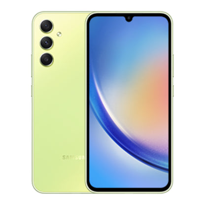 Samsung Galaxy A34 5G in Awesome Lime, front and back view
