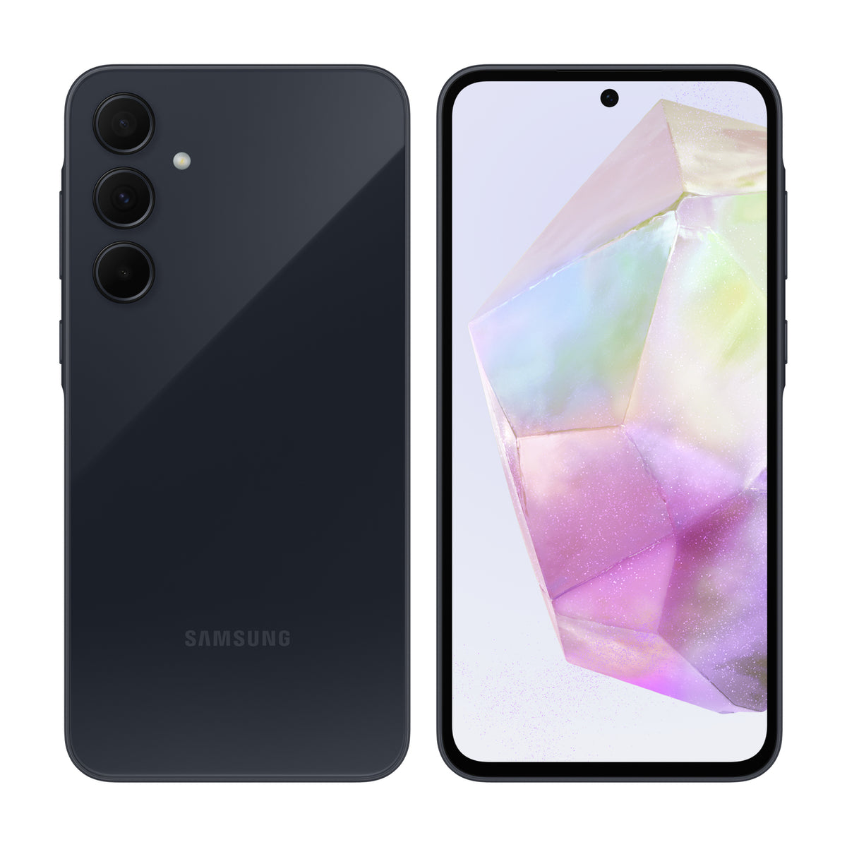 Samsung Galaxy A35 5G in Awesome Navy, front and back view