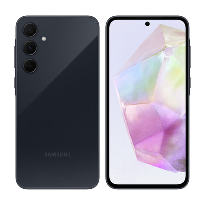 Samsung Galaxy A35 5G in Awesome Navy, front and back view