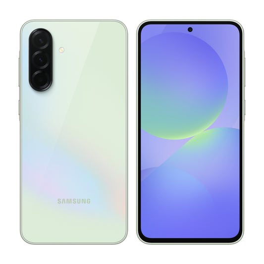 Samsung Galaxy A36 5G in Awesome Lime, front and back view