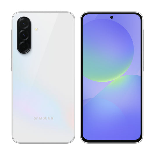 Samsung Galaxy A36 5G in Awesome White, front and back view