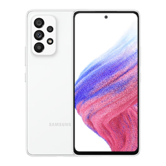Samsung Galaxy A53 5G in Awesome White, front and back view