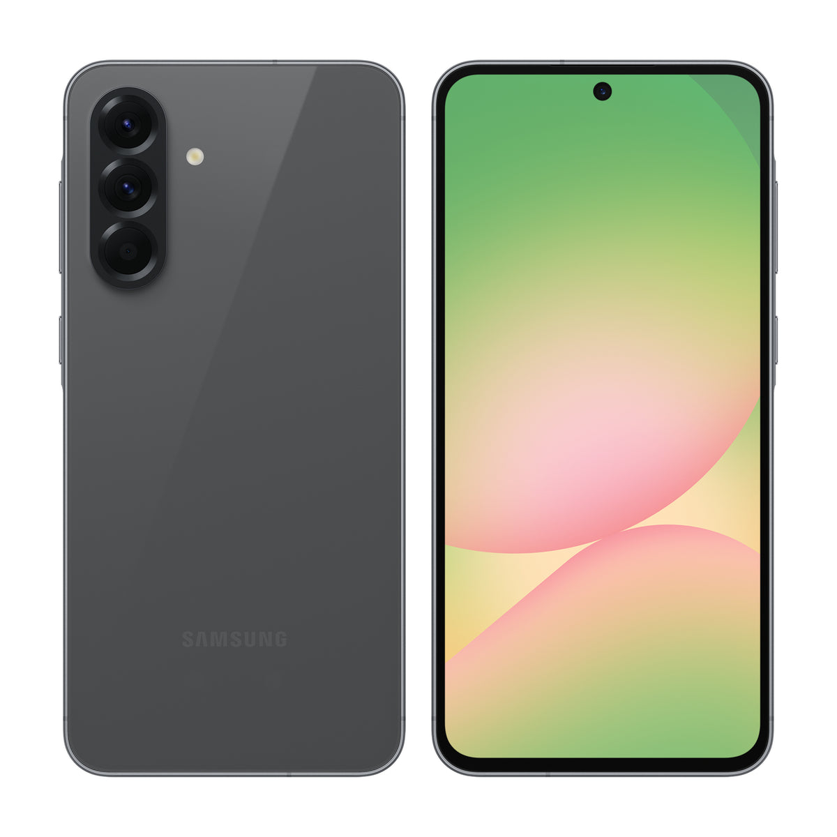 Samsung Galaxy A56 5G in Awesome Graphite, front and back view