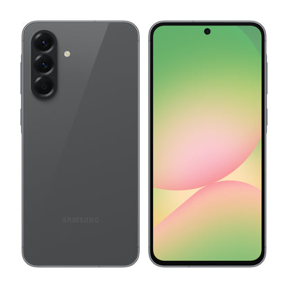 Samsung Galaxy A56 5G in Awesome Graphite, front and back view