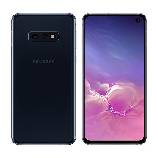 Samsung Galaxy S10e in Prism Black, front and back view