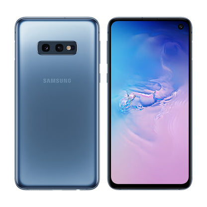Samsung Galaxy S10e in Prism Blue, front and back view