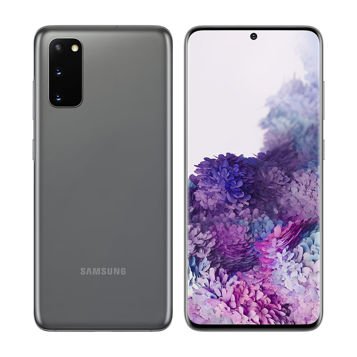 Samsung Galaxy S20 in Cosmic Gray, front and back view