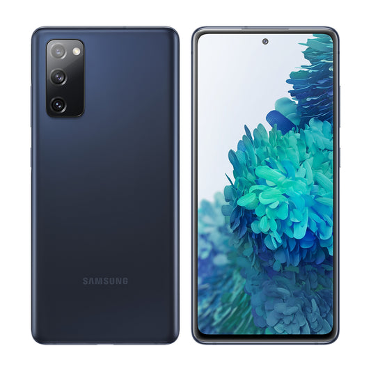 Samsung Galaxy S20 FE in Cloud Navy, front and back view