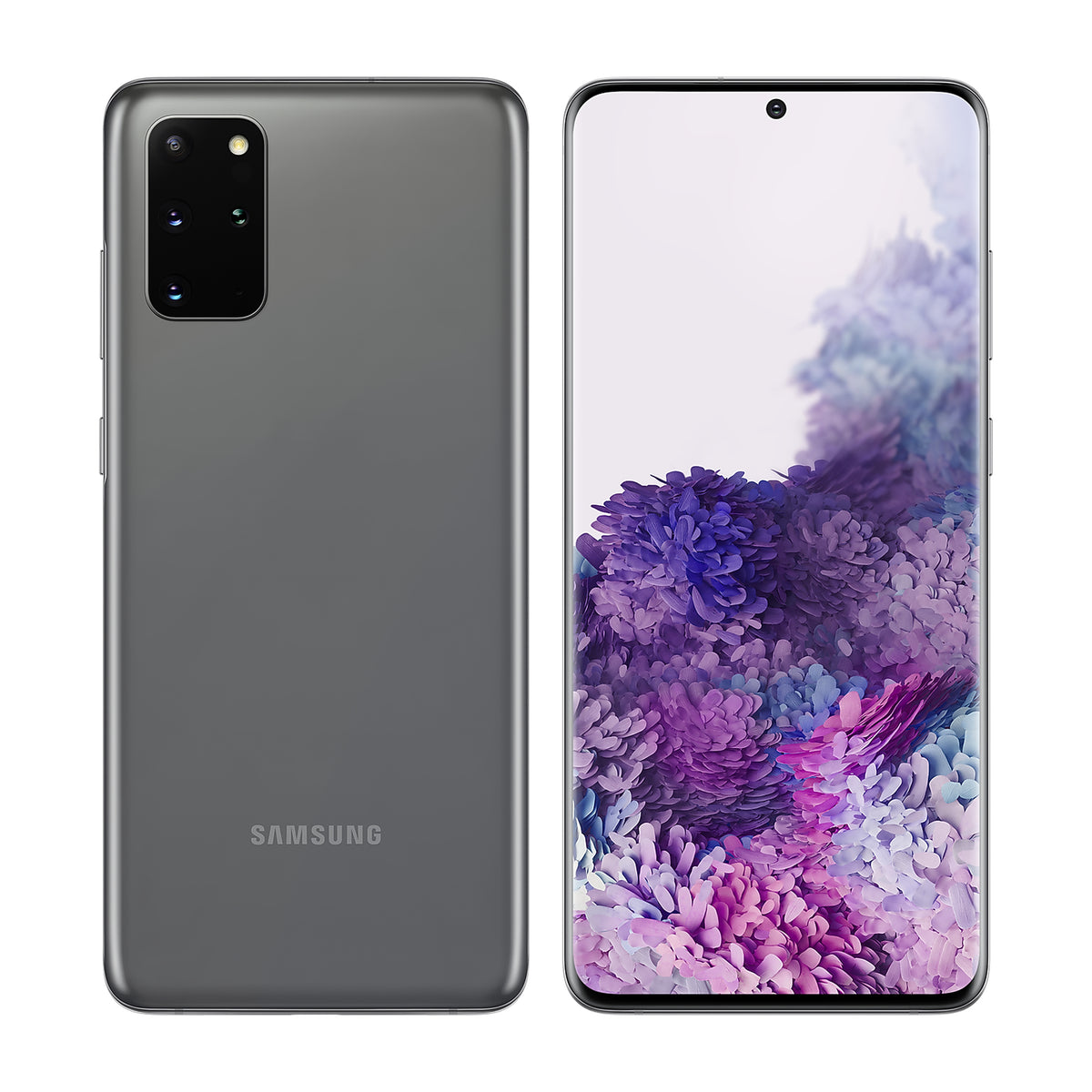 Samsung Galaxy S20+ in Cosmic Gray, front and back view