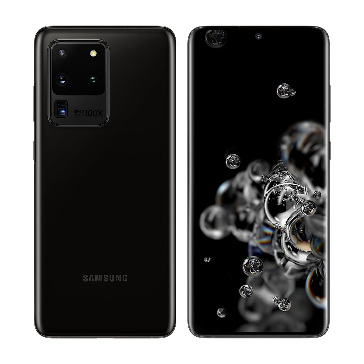 Samsung Galaxy S20 Ultra 5G in Cosmic Black, front and back view