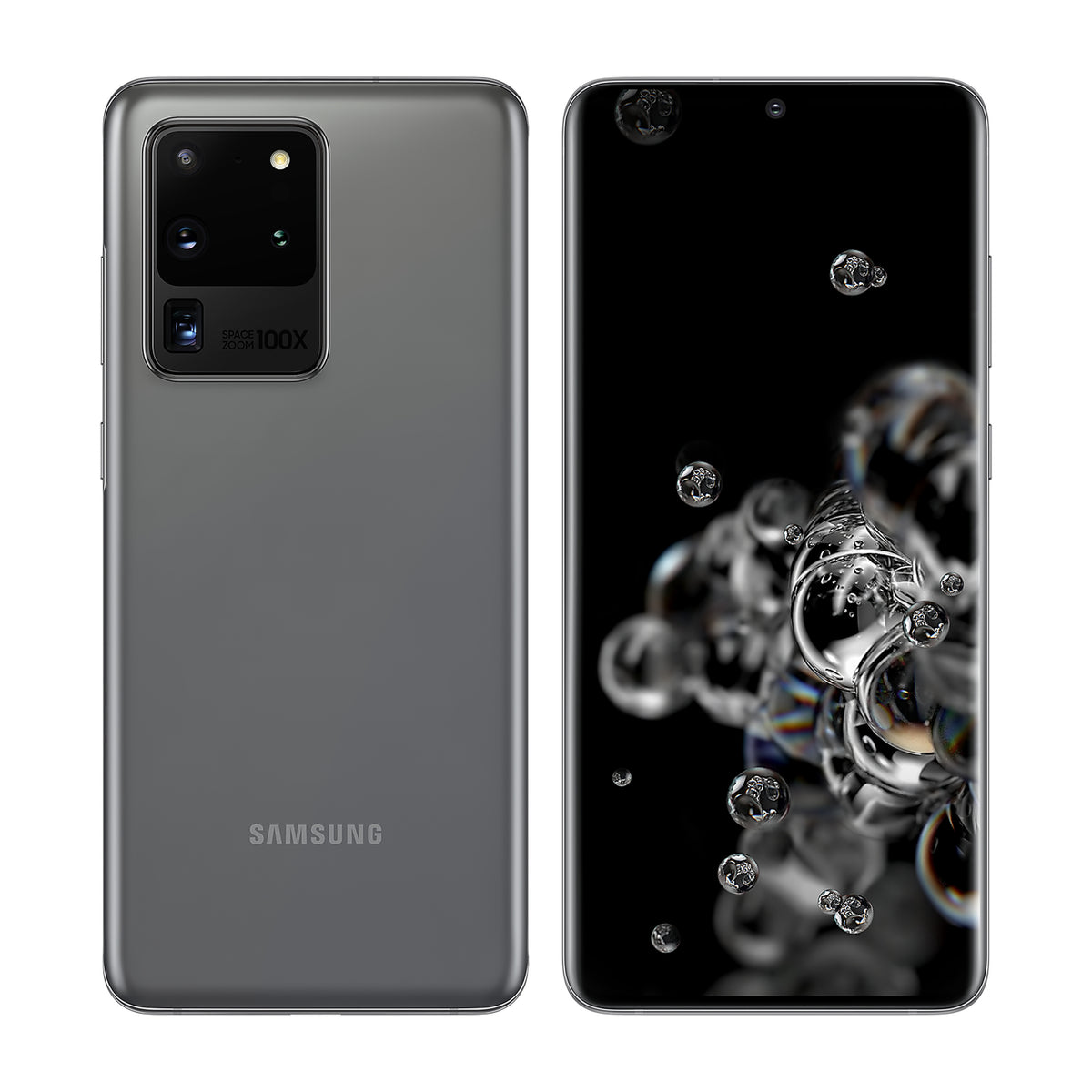 Samsung Galaxy S20 Ultra 5G in Cosmic Gray, front and back view