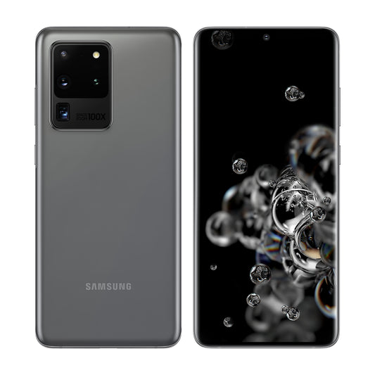 Samsung Galaxy S20 Ultra 5G in Cosmic Gray, front and back view