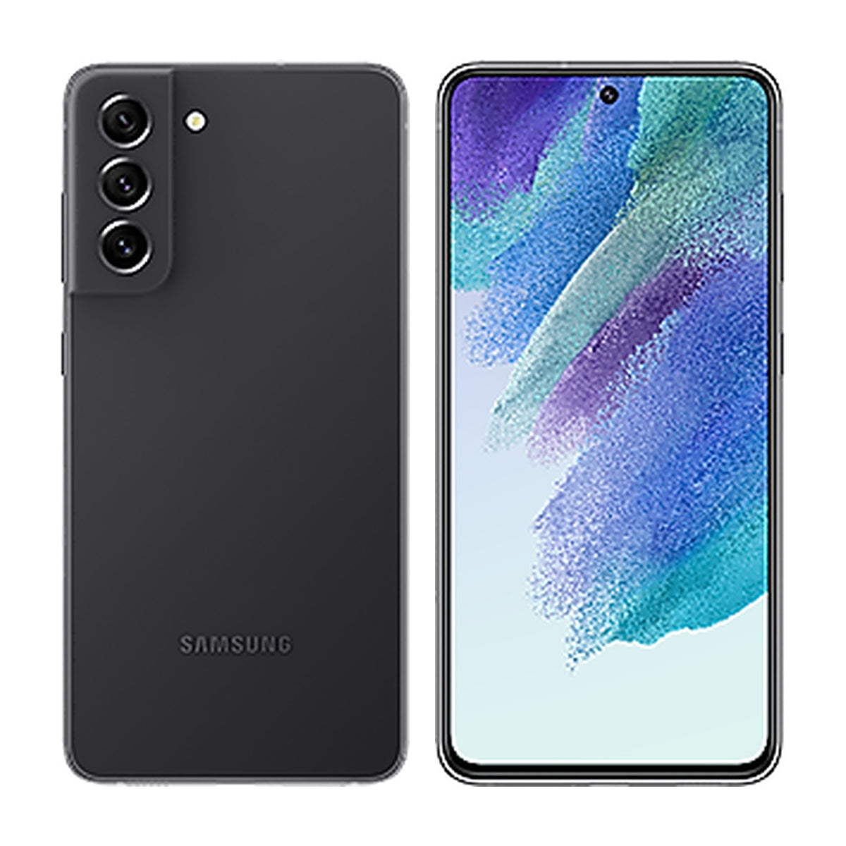 Samsung Galaxy S21 FE 5G in Graphite, front and back view