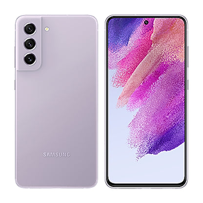 Samsung Galaxy S21 FE 5G in Lavender, front and back view