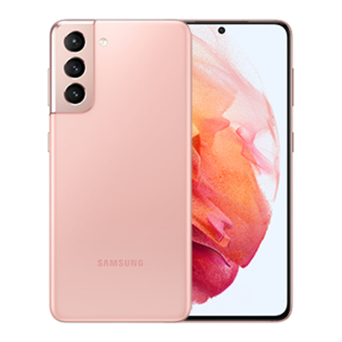 Samsung Galaxy S21 5G in Phantom Pink, front and back view
