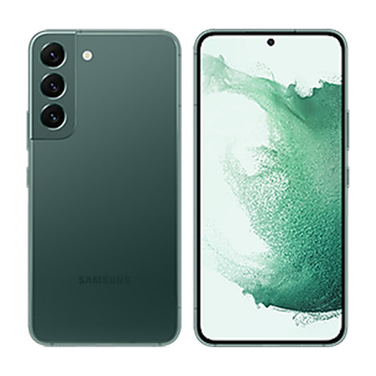 Samsung Galaxy S22 in Green, front and back view