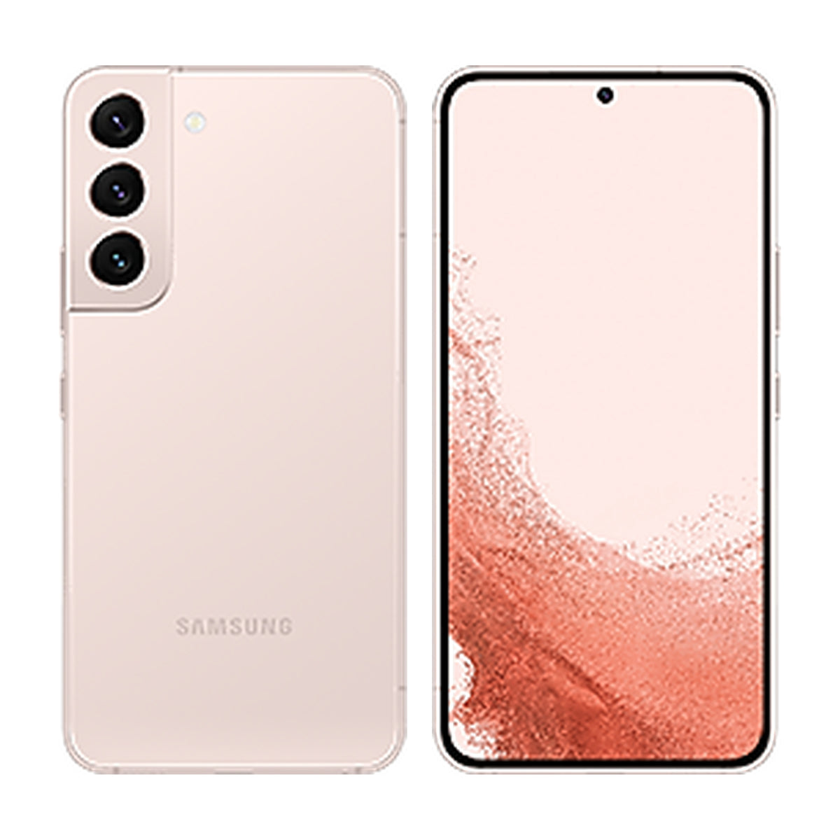 Samsung Galaxy S22 in Pink Gold, front and back view