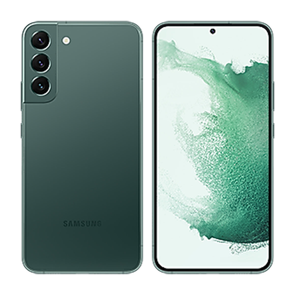Samsung Galaxy S22+ in Green, front and back view