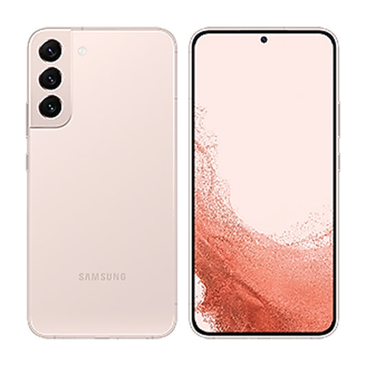 Samsung Galaxy S22+ in Pink Gold, front and back view