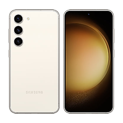 Samsung Galaxy S23 in Cream, front and back view