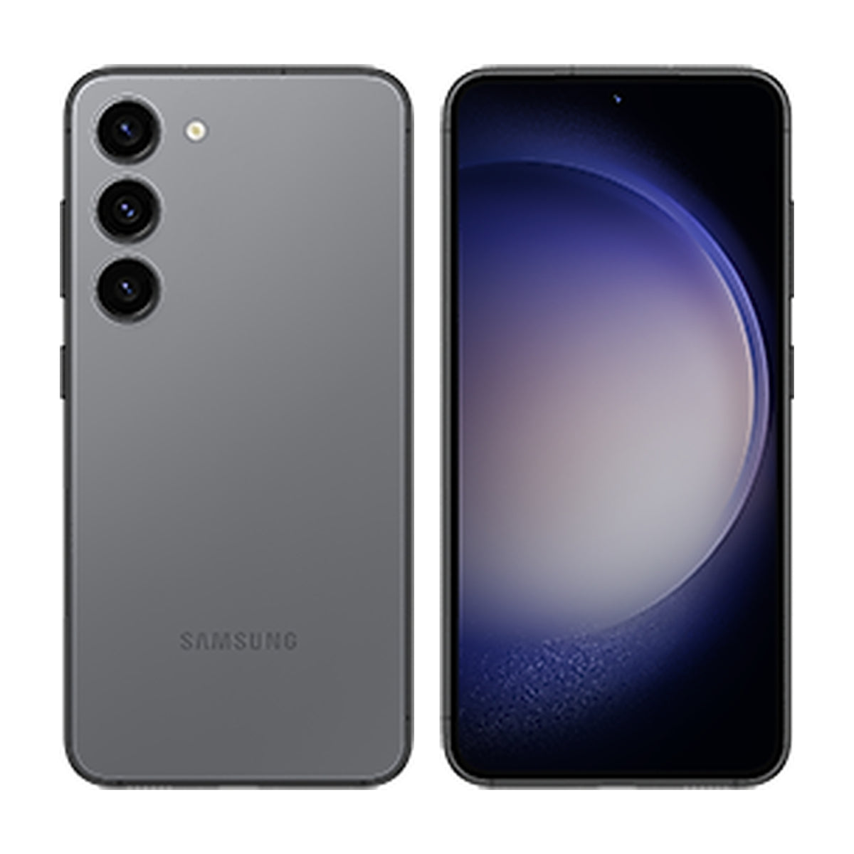 Samsung Galaxy S23 in Graphite, front and back view