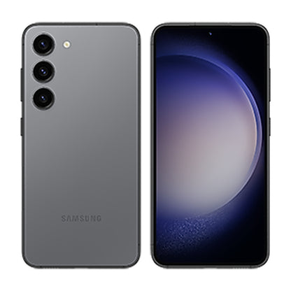 Samsung Galaxy S23 in Graphite, front and back view