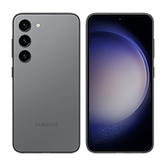 Samsung Galaxy S23 in Graphite, front and back view