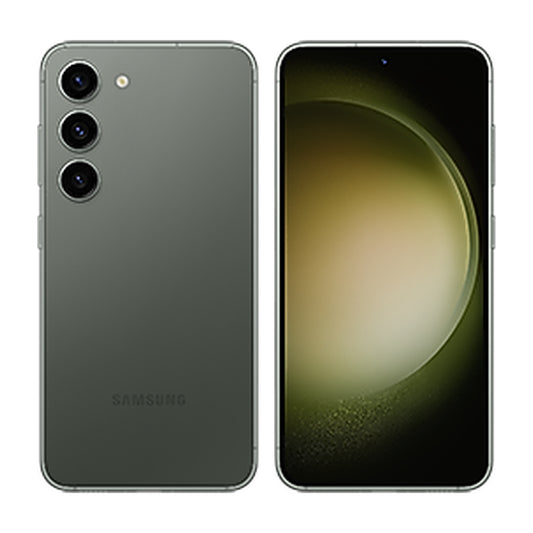 Samsung Galaxy S23 in Green, front and back view
