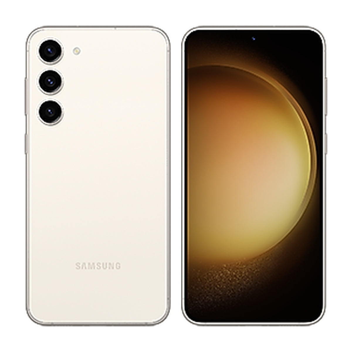 Samsung Galaxy S23+ in Cream, front and back view