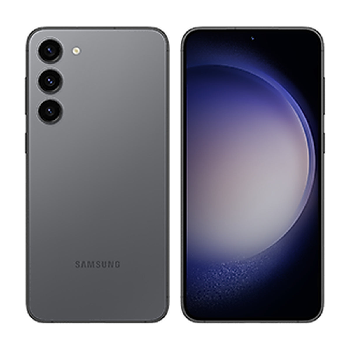 Samsung Galaxy S23+ in Graphite, front and back view