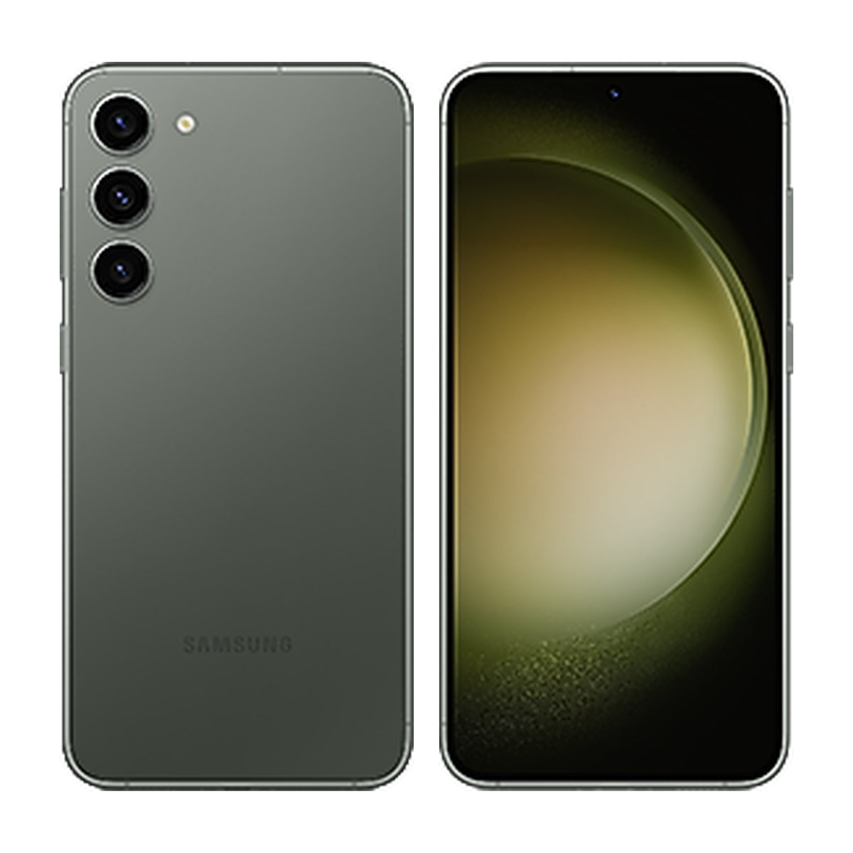 Samsung Galaxy S23+ in Green, front and back view