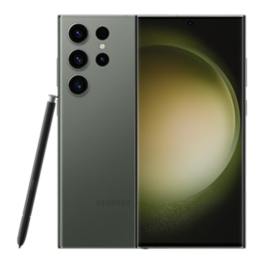 Samsung Galaxy S23 Ultra in Green, front and back view
