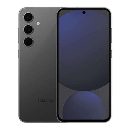 Samsung Galaxy S24 FE in Graphite, front and back view