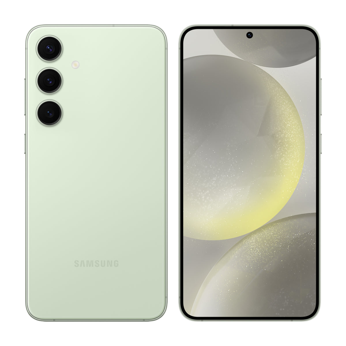 Samsung Galaxy S24 Plus in Jade Green, front and back view