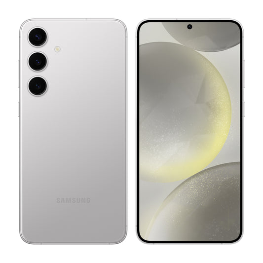 Samsung Galaxy S24 Plus in Marble Grey, front and back view