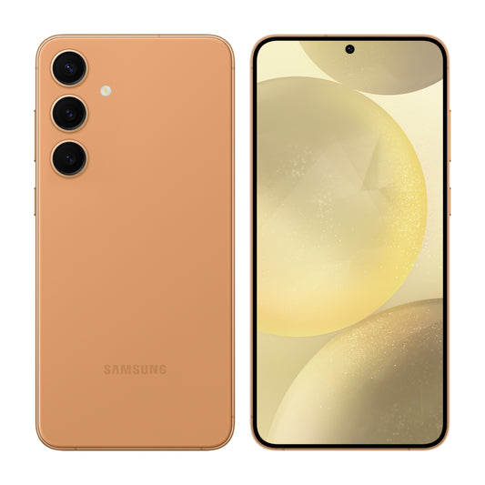 Samsung Galaxy S24 Plus in Sandstone Orange, front and back view