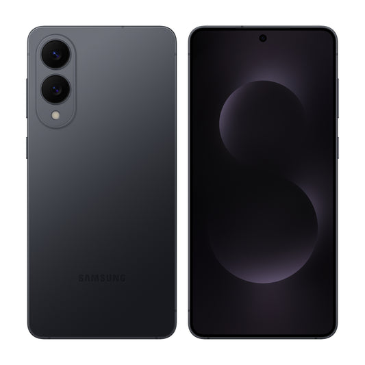 Samsung Galaxy S25 Edge in Titanium Jetblack, front and back view