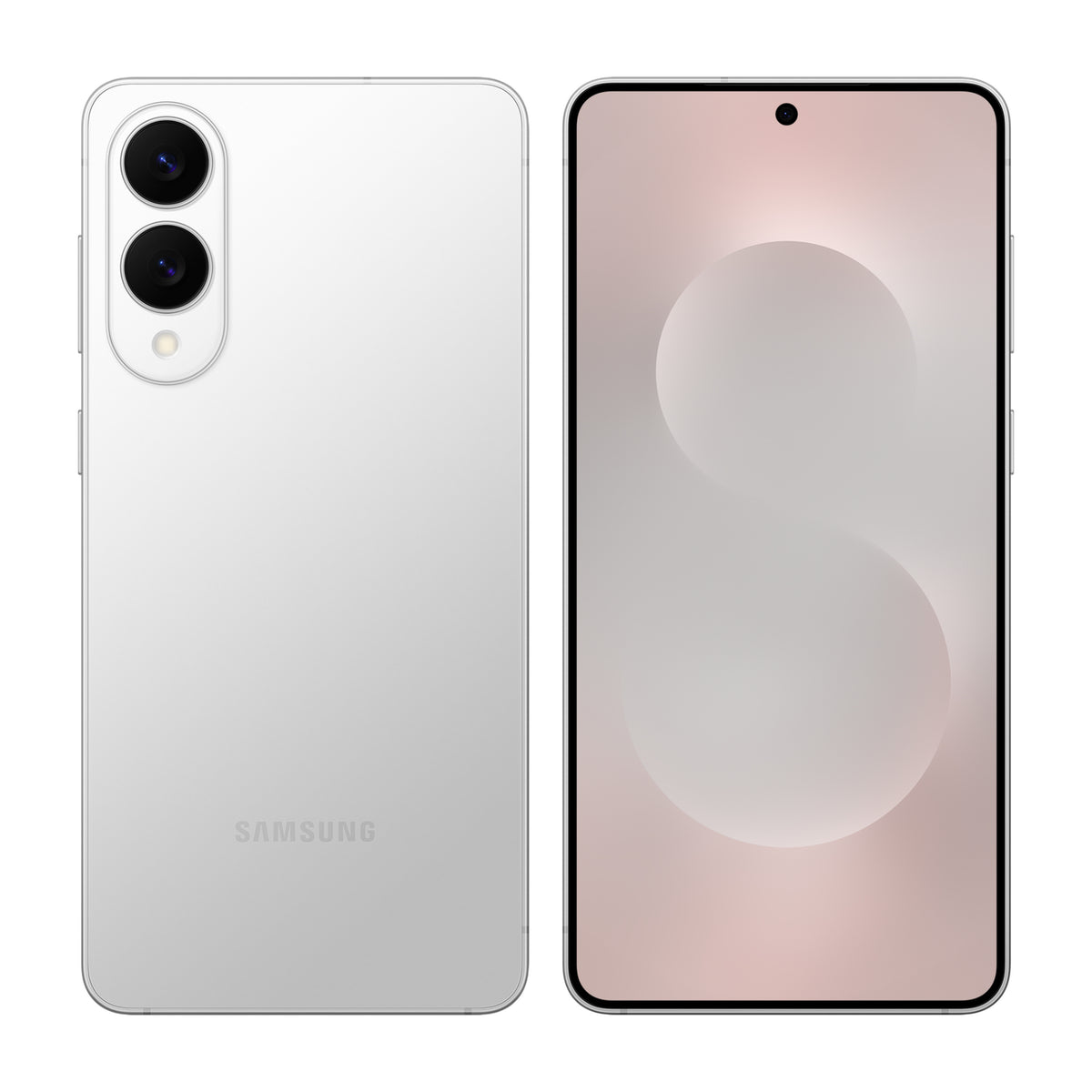 Samsung Galaxy S25 Edge in Titanium Silver, front and back view