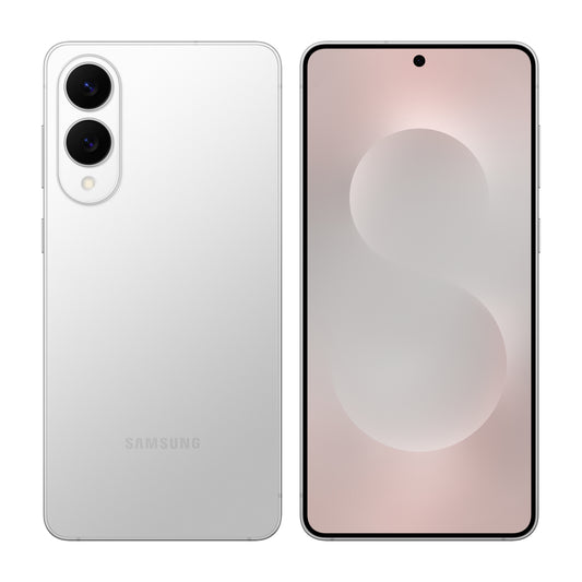 Samsung Galaxy S25 Edge in Titanium Silver, front and back view