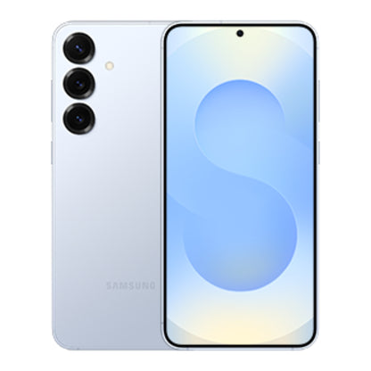 Samsung Galaxy S25 Plus in Ice Blue, front and back view