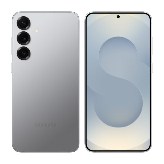 Samsung Galaxy S25 Plus in Silver Shadow, front and back view