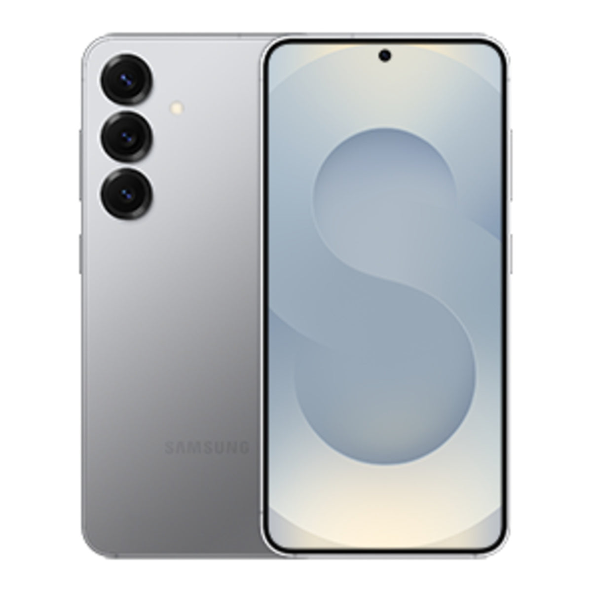Samsung Galaxy S25 in Grey, front and back view